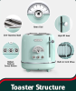 2 slice toaster SUS304 food grade 6 browning level stylish high lift bar 3 functions-thaw / reheat / cancel 1.5 inch super wide slot mint green