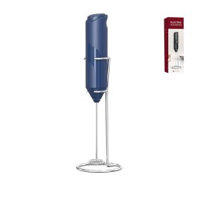 Electric Milk Frother Handheld with Stainless Steel Stand (Color: Blue)