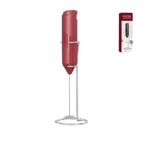 Electric Milk Frother Handheld with Stainless Steel Stand (Color: Red)