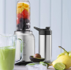 Portable smoothie mixer Vintage trendy juicer, milk shake and smoothie mixing mini crusher with 20.3 oz travel mug and lid 6 sharp blades without BPA